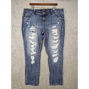 Torrid Premium‎ Boyfriend Distressed Ripped Jeans Women's 18R Blue Stretch Denim